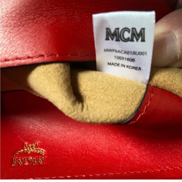 EUC MCM Studded Claudia Red Coated Canvas and Leather Tote - Picture 4 of 10